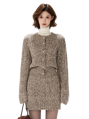 Wool Knit Cardigan & Mini Skirt Set