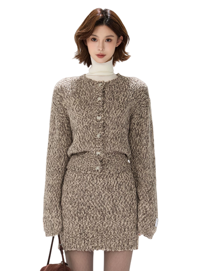 Wool Knit Cardigan &amp; Mini Skirt Set