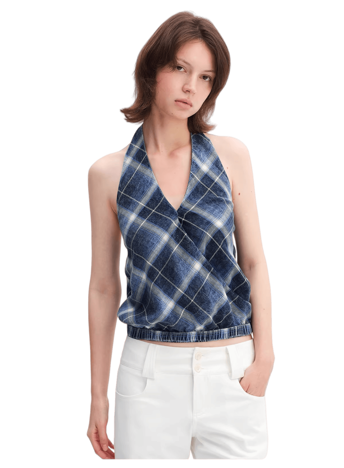 Plaid Halterneck Backless Camisole