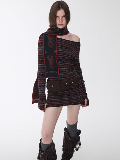 Fair Isle Off-Shoulder Jacquard Knit Dress