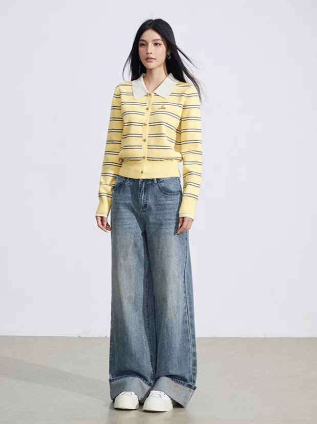 Vintage Wash Embroidered Wide-Leg Jeans