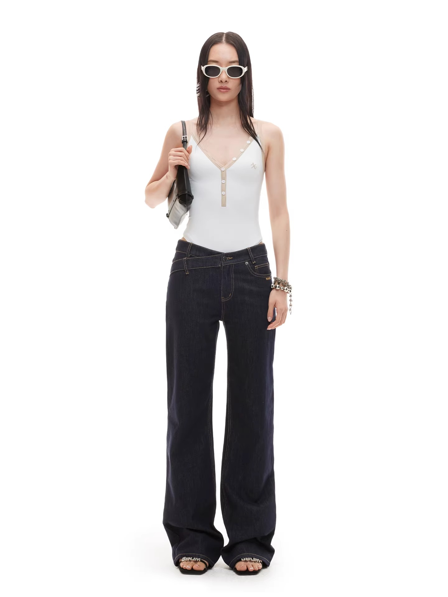 V-Neck Contrast Trim Fitted Bodysuit Tank