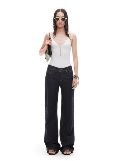 V-Neck Contrast Trim Fitted Bodysuit Tank