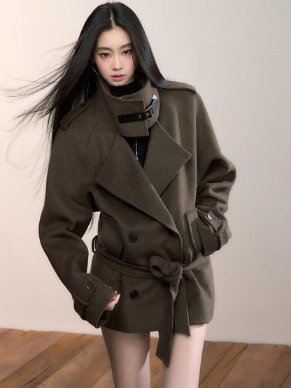 Structured Wool Blend High-Neck Coat