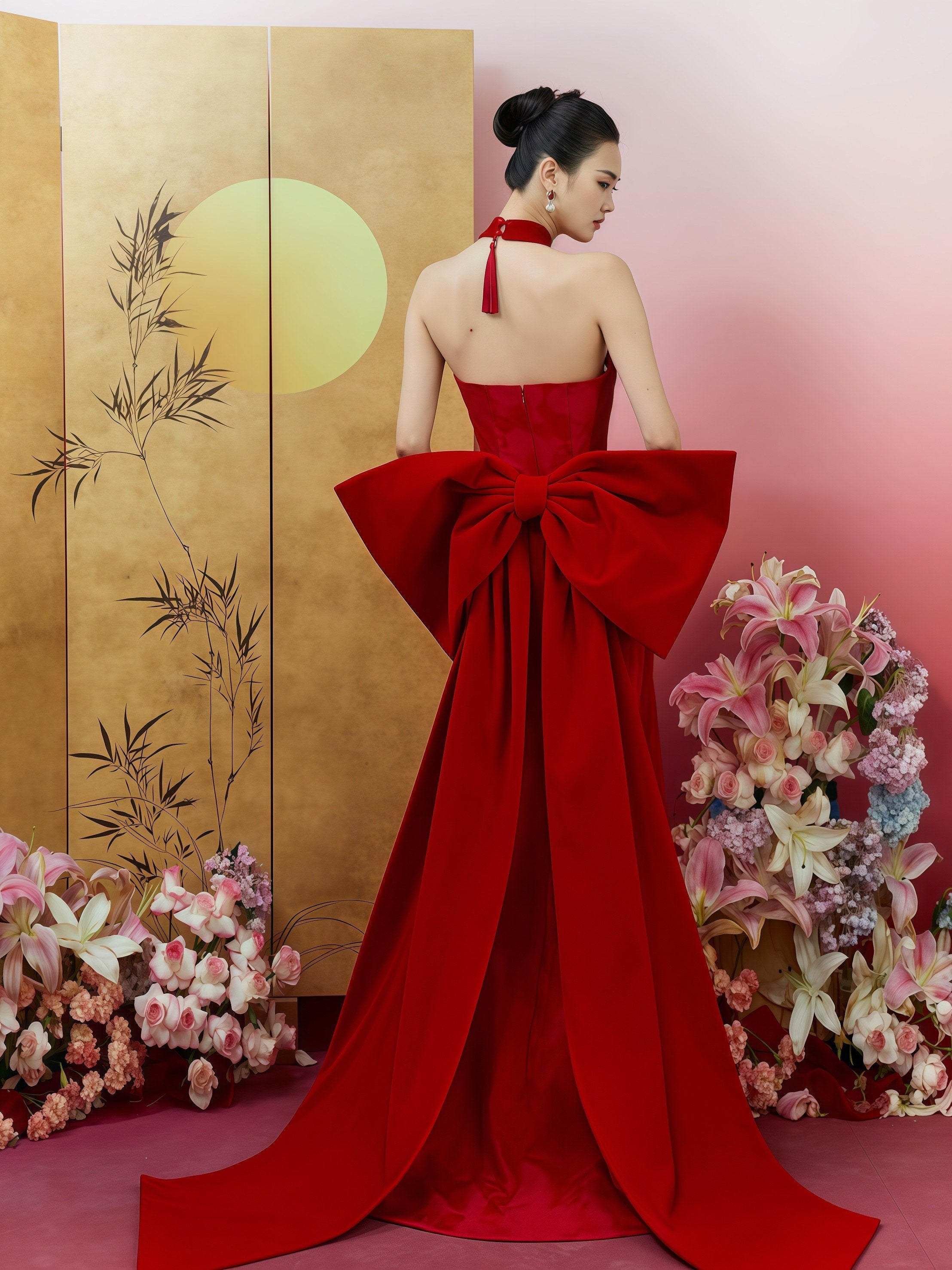 Lunar Scarlet Embroidered Mermaid Gown