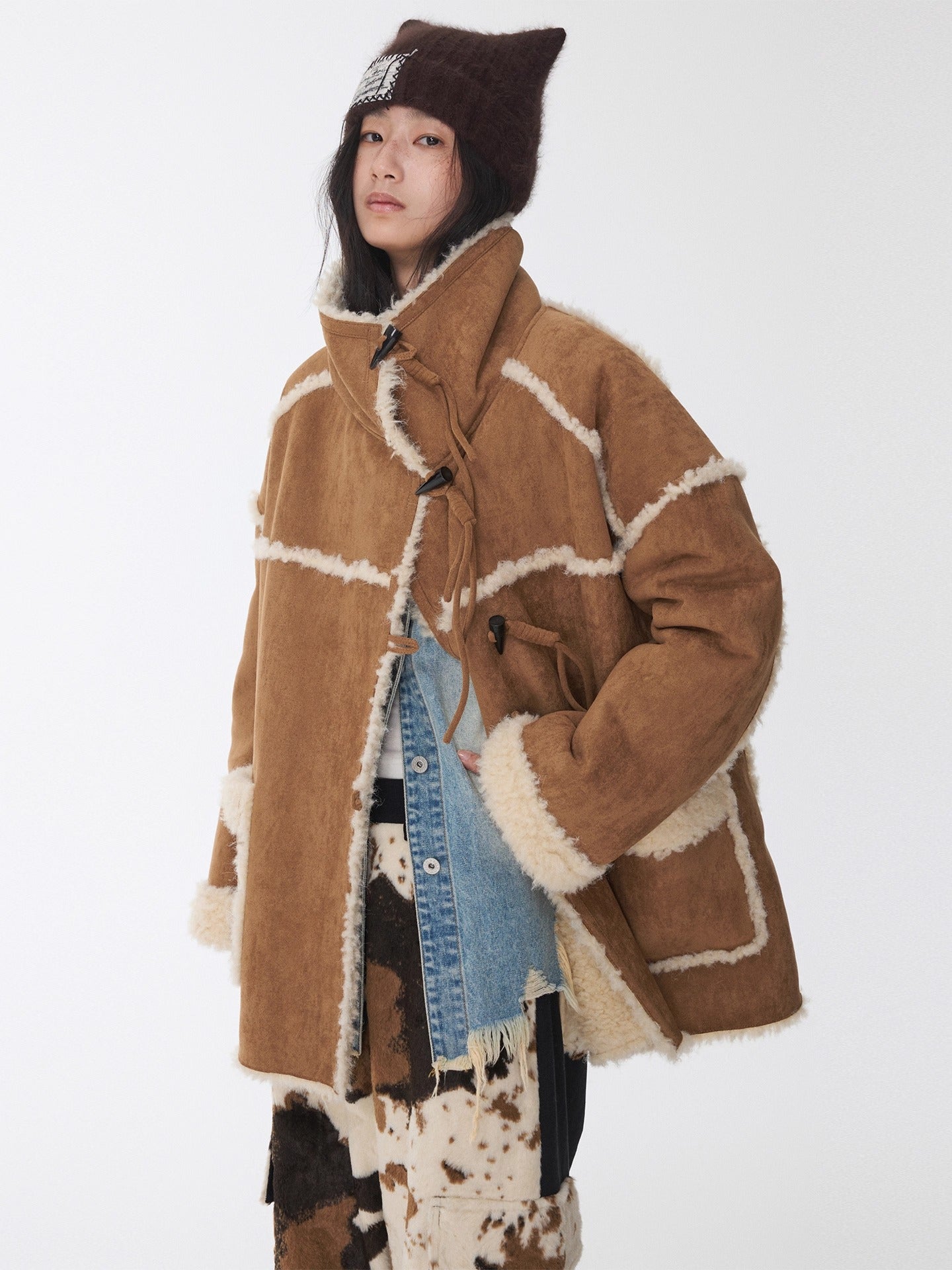 Toggle Collar Reversible Shearling Jacket