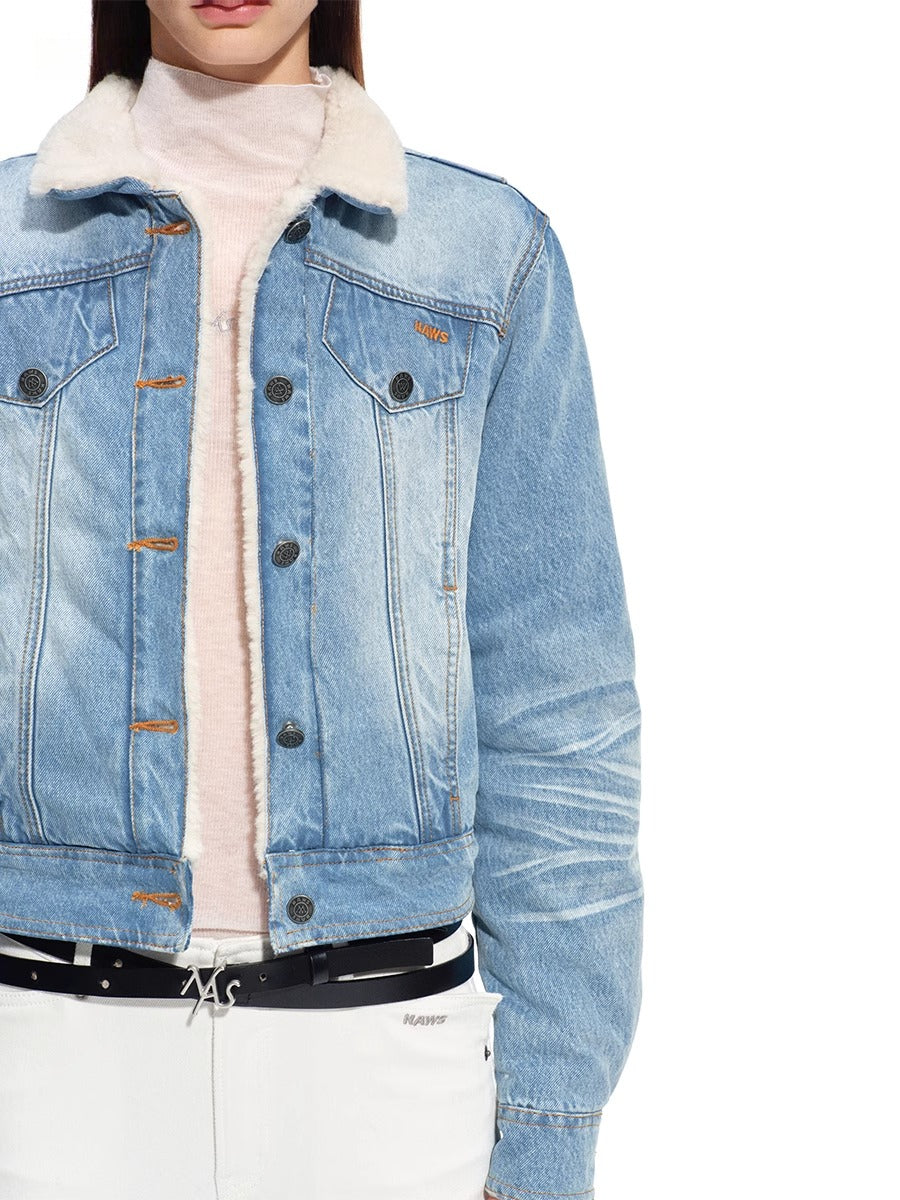 &quot;Caraval Series&quot; Washed Twill Denim Cotton-Padded Jacket