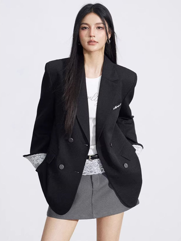 Lace Panel Oversized Blazer
