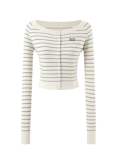 Striped Knit One-Shoulder Top - CHINASQUAD