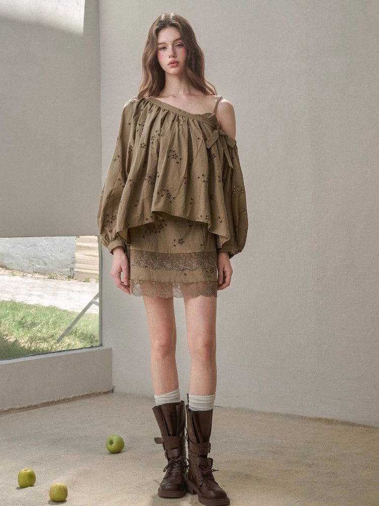 Embroidered Off Shoulder Blouse &amp; Skirt Set