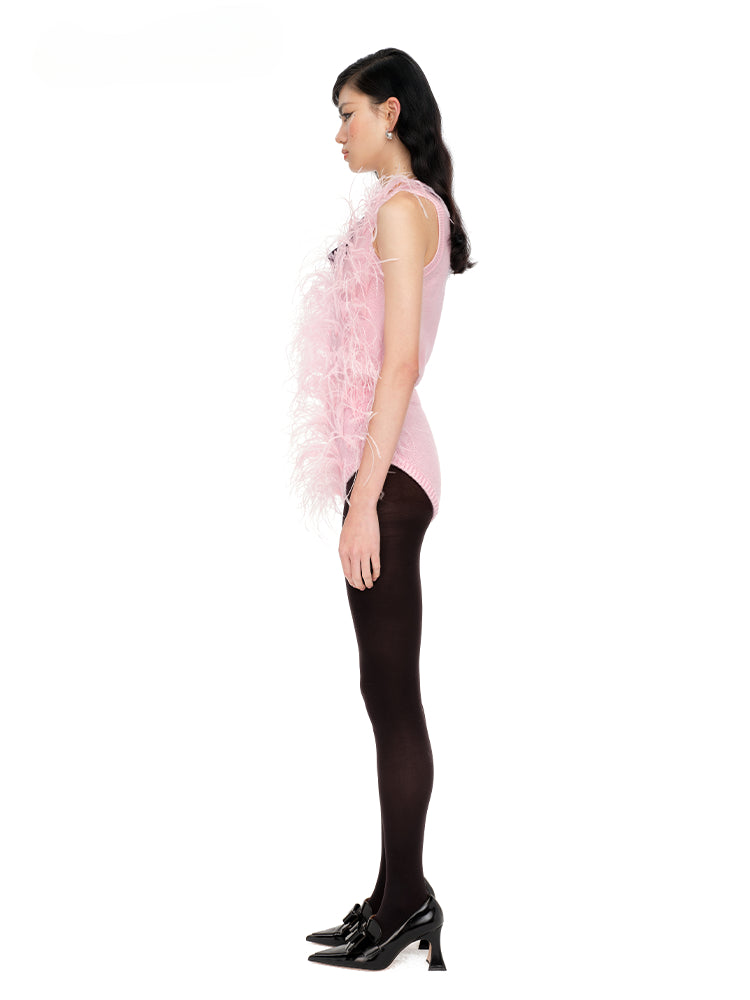 Ostrich Feather Knitted Tank Top