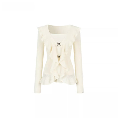 Faux Ruffle Detail Layered Knit Top