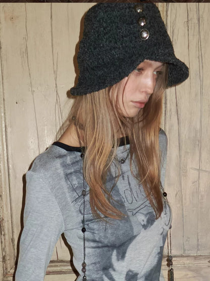 Vintage Tweed Ruched Bucket Hat