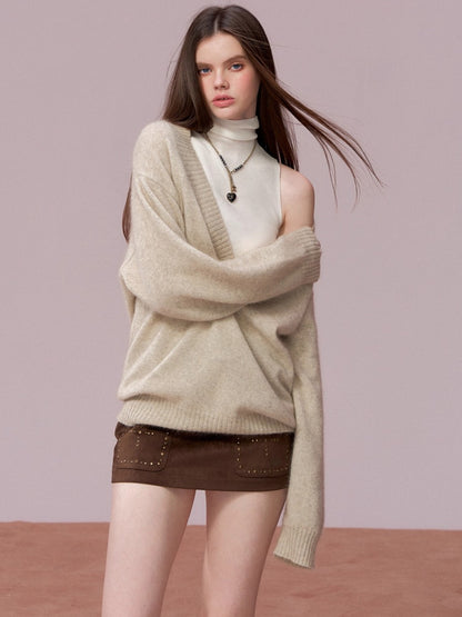 Wool Deep V-Neck Oversized Sweater