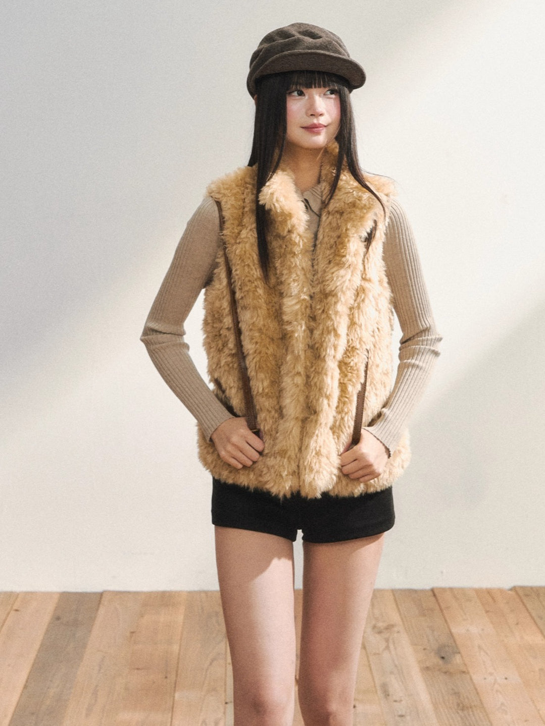 Khaki Eco Faux Fur Vest