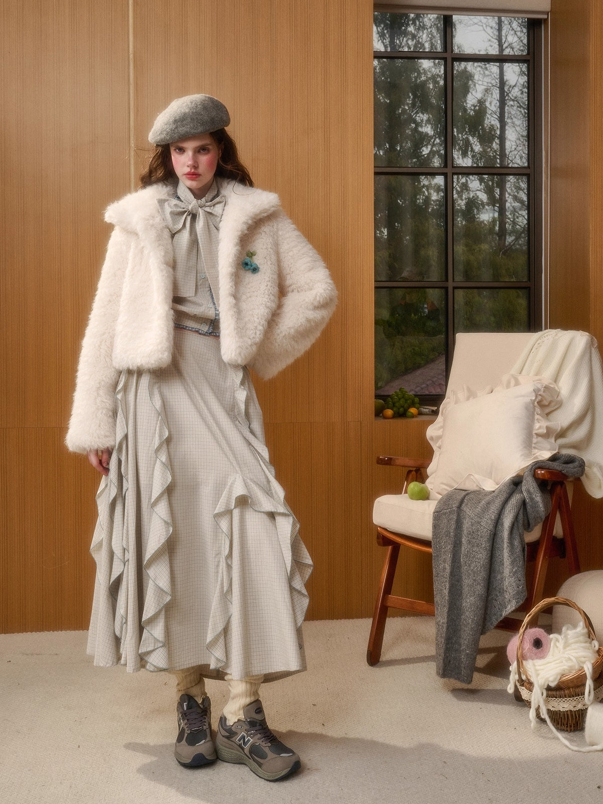 Cranberry Snow Plush Faux Fur Short Jacket