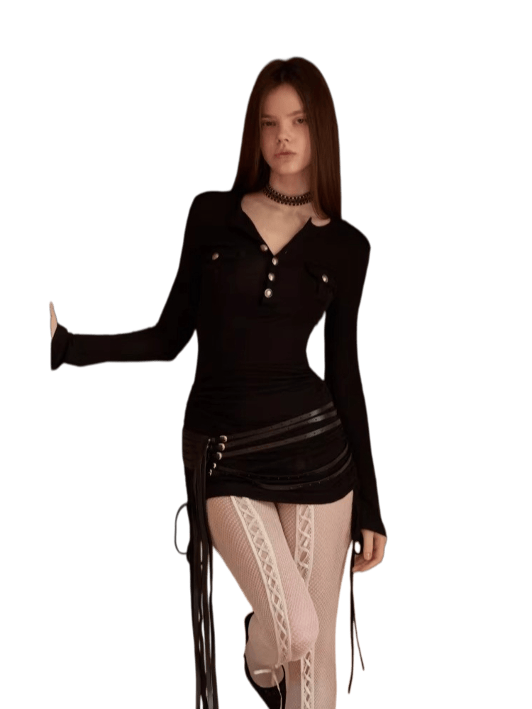 Drawstring Knit Bodycon Midi Dress