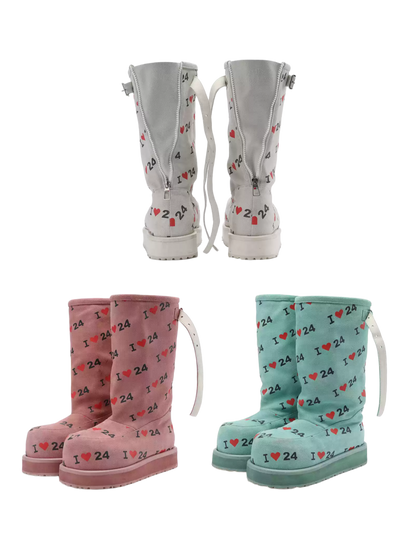 Letter Print Suede Snow Boots