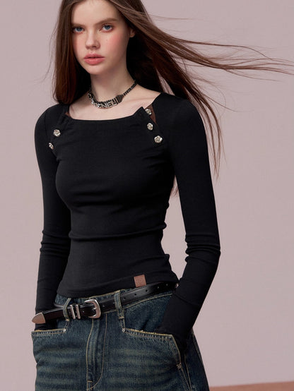 Embellished Fitted Long-Sleeve T-Shirt