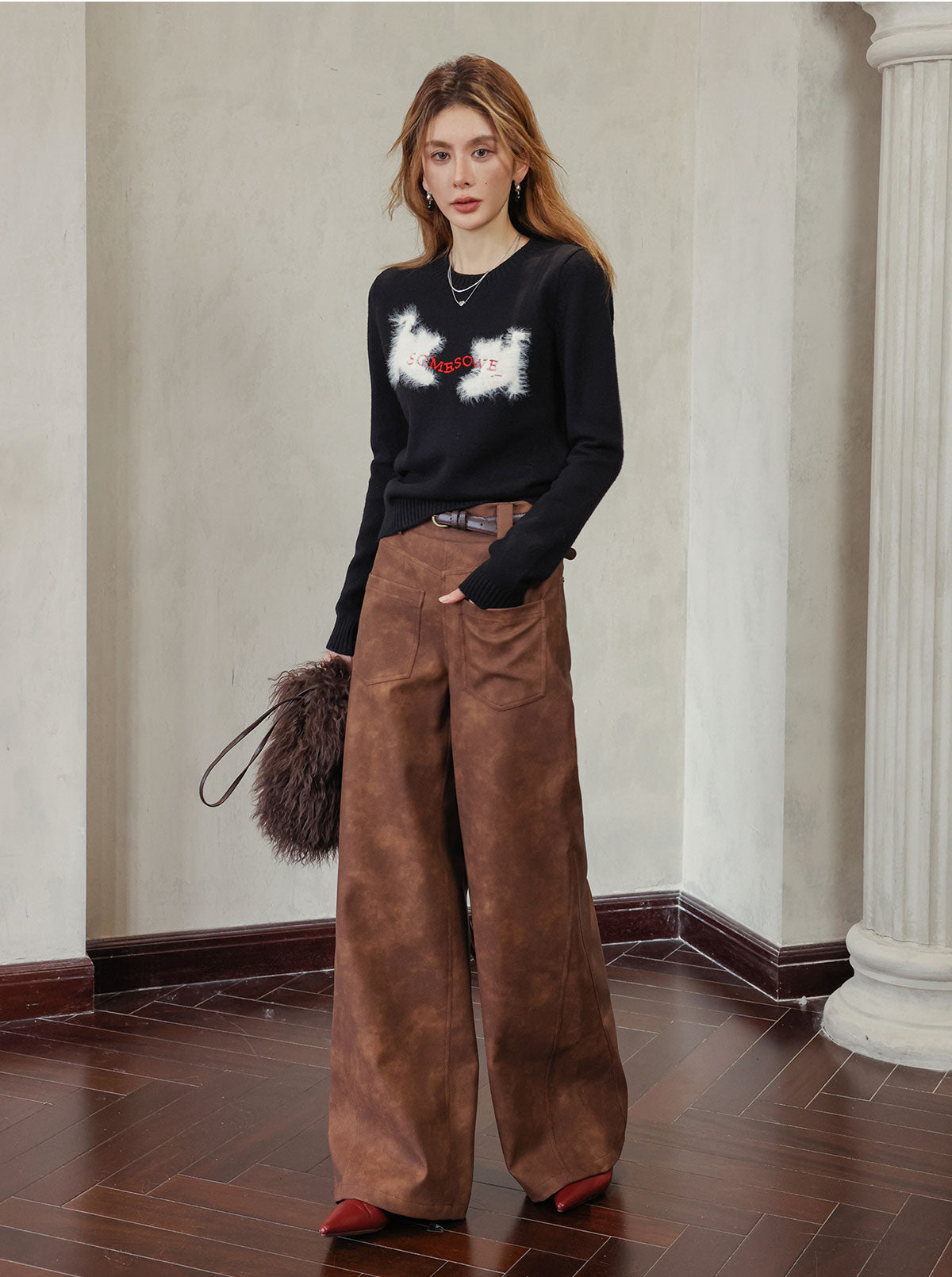 Brown Faux Leather Straight-Leg Pants - CHINASQUAD