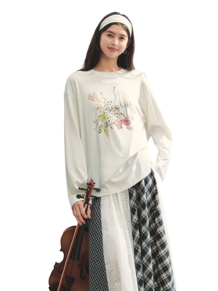 Floral Print Crew Neck Long Sleeve T-Shirt