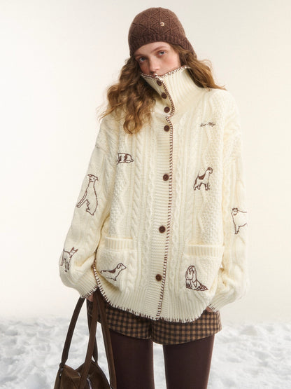 Stand-Collar Relaxed Cardigan