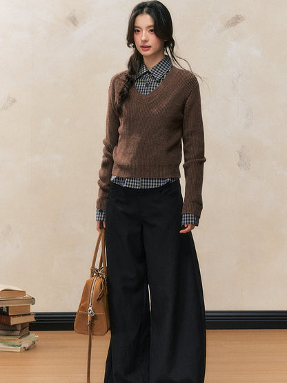 Academy Style Brown Sweater &amp; Check Shirt