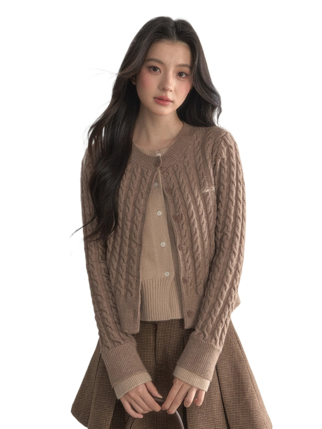 “Hazelnut Latte” Detachable Collar Retro Knit Cardigan