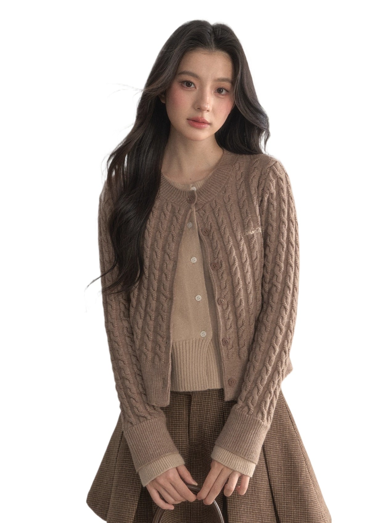 “Hazelnut Latte” Detachable Collar Retro Knit Cardigan