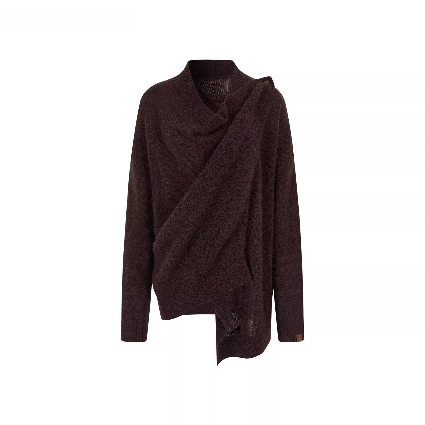 Shawl-Style Asymmetric Wool Knit Sweater