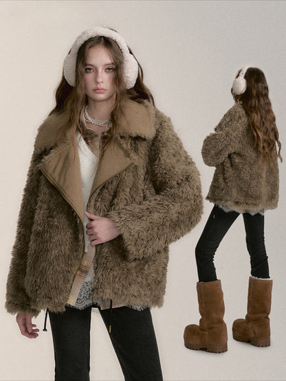 Thickened Furry Lapel Two-Way Wear Warm Coat