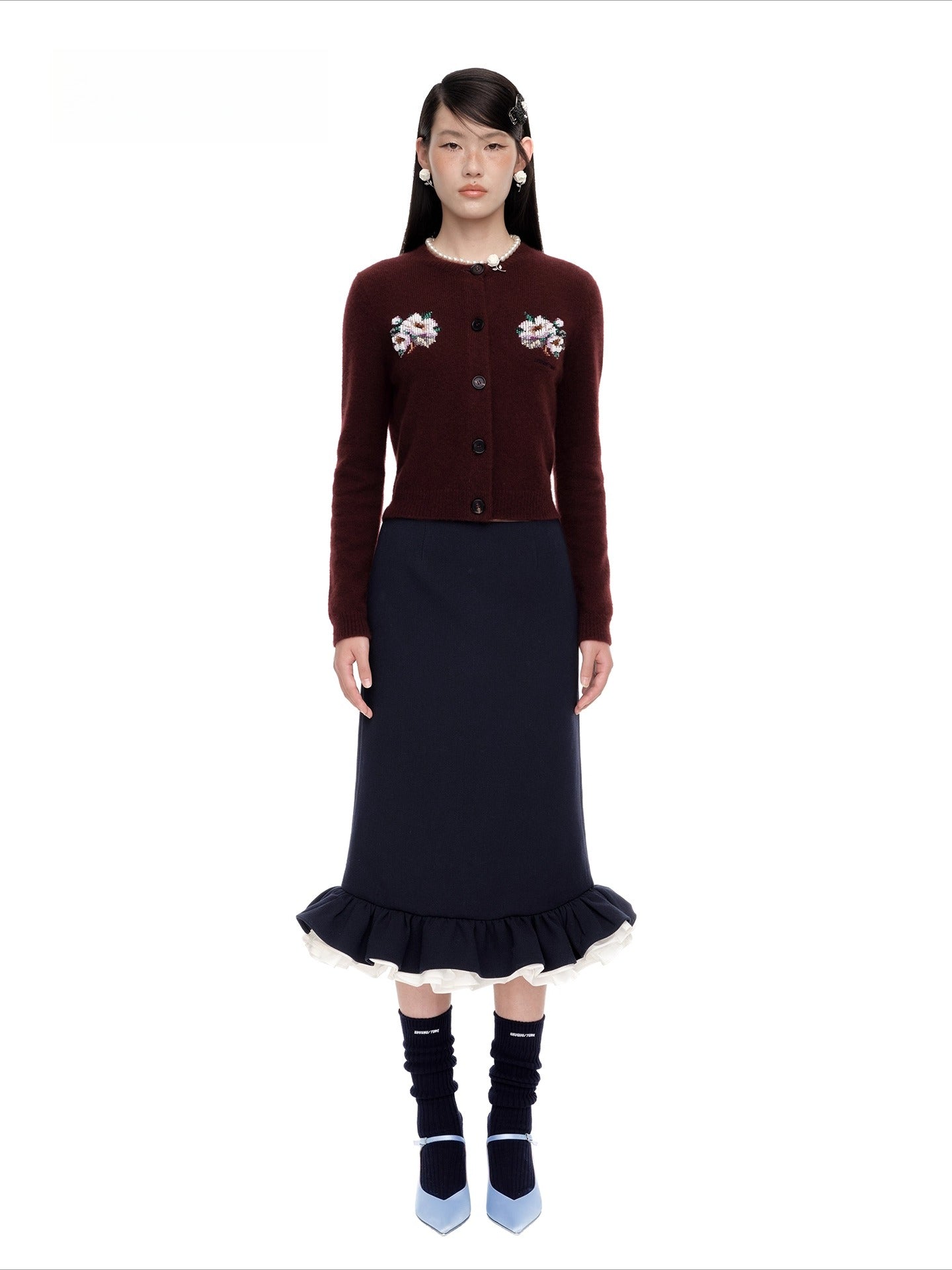 Embellished Wool-Cotton Round-Neck Knit Cardigan - CHINASQUAD