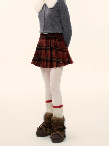 Vintage Red Plaid Wool-Blend Mini Skirt