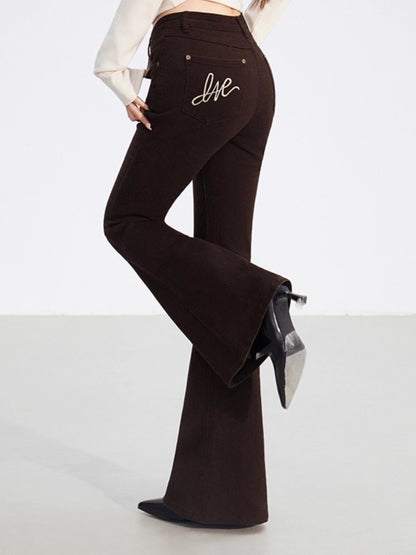 Embroidered Flared Denim Pants