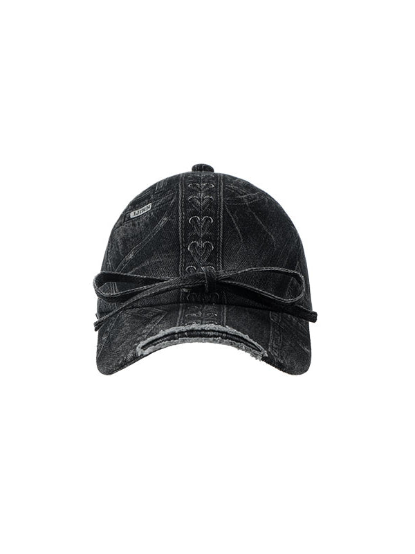 Black &amp; Blue Strap Denim Print Baseball Cap