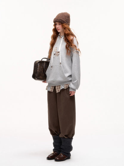 Plaid Cuff Belted Wide-Leg Trousers