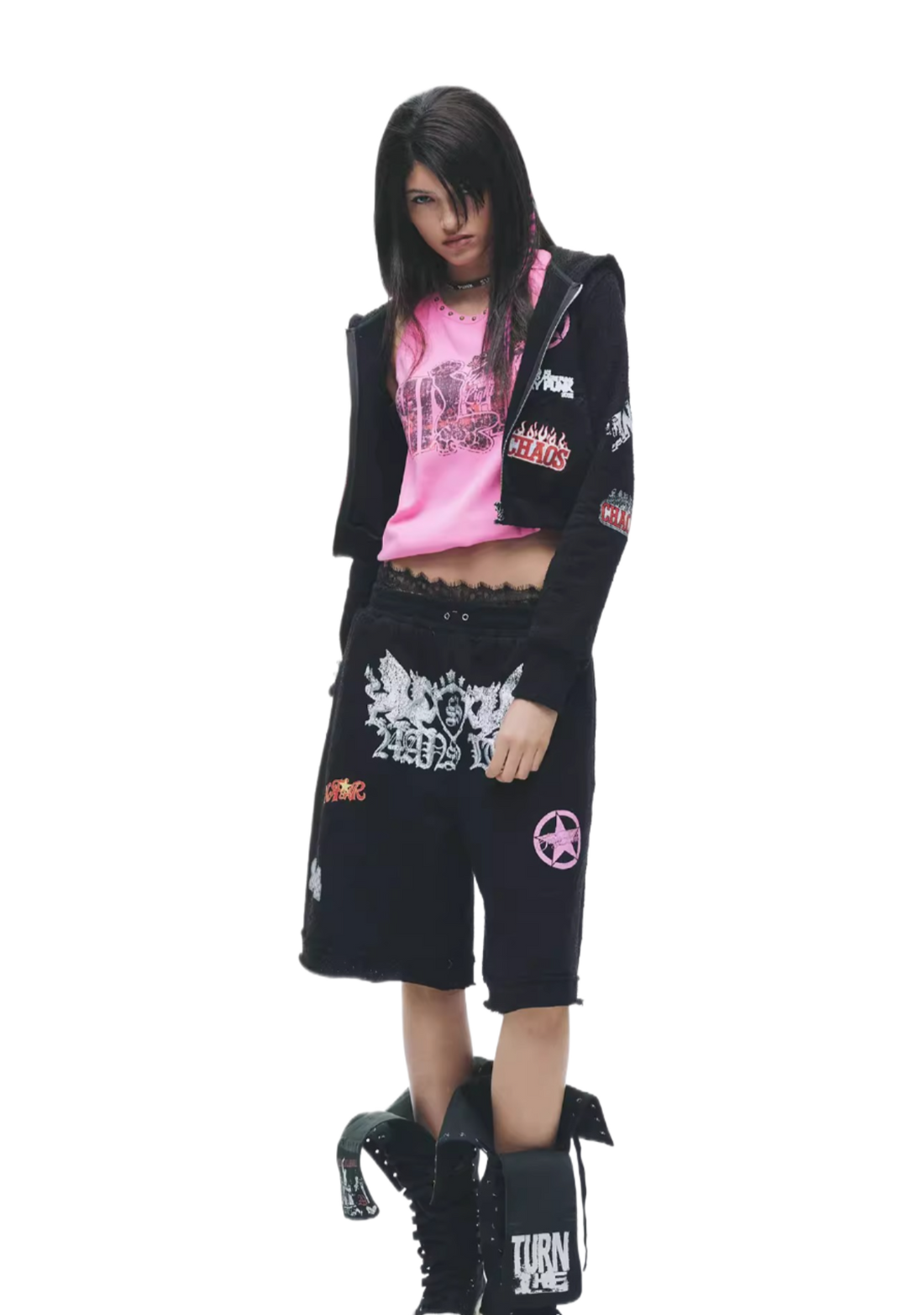 Punk Millennium Distressed Two-Tone Set with Graphic Print