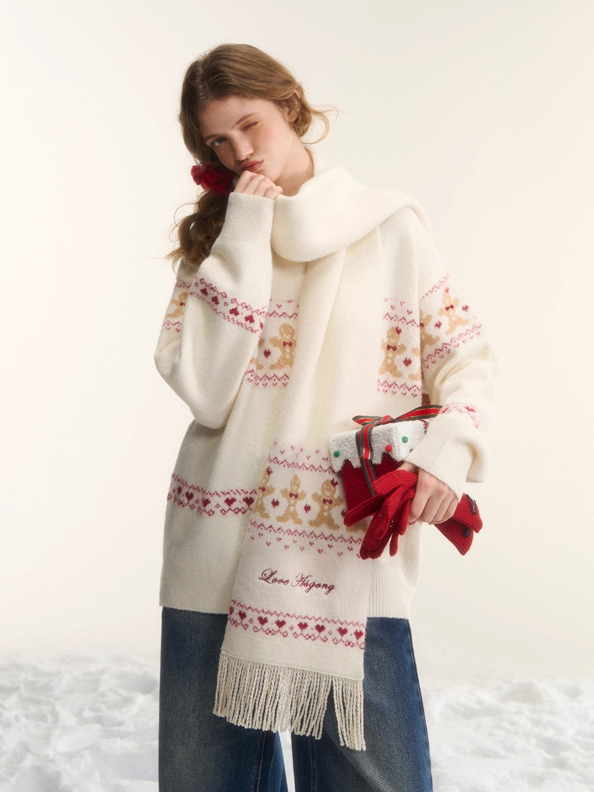 Wool-Blend Christmas Sweater &amp; Scarf Set