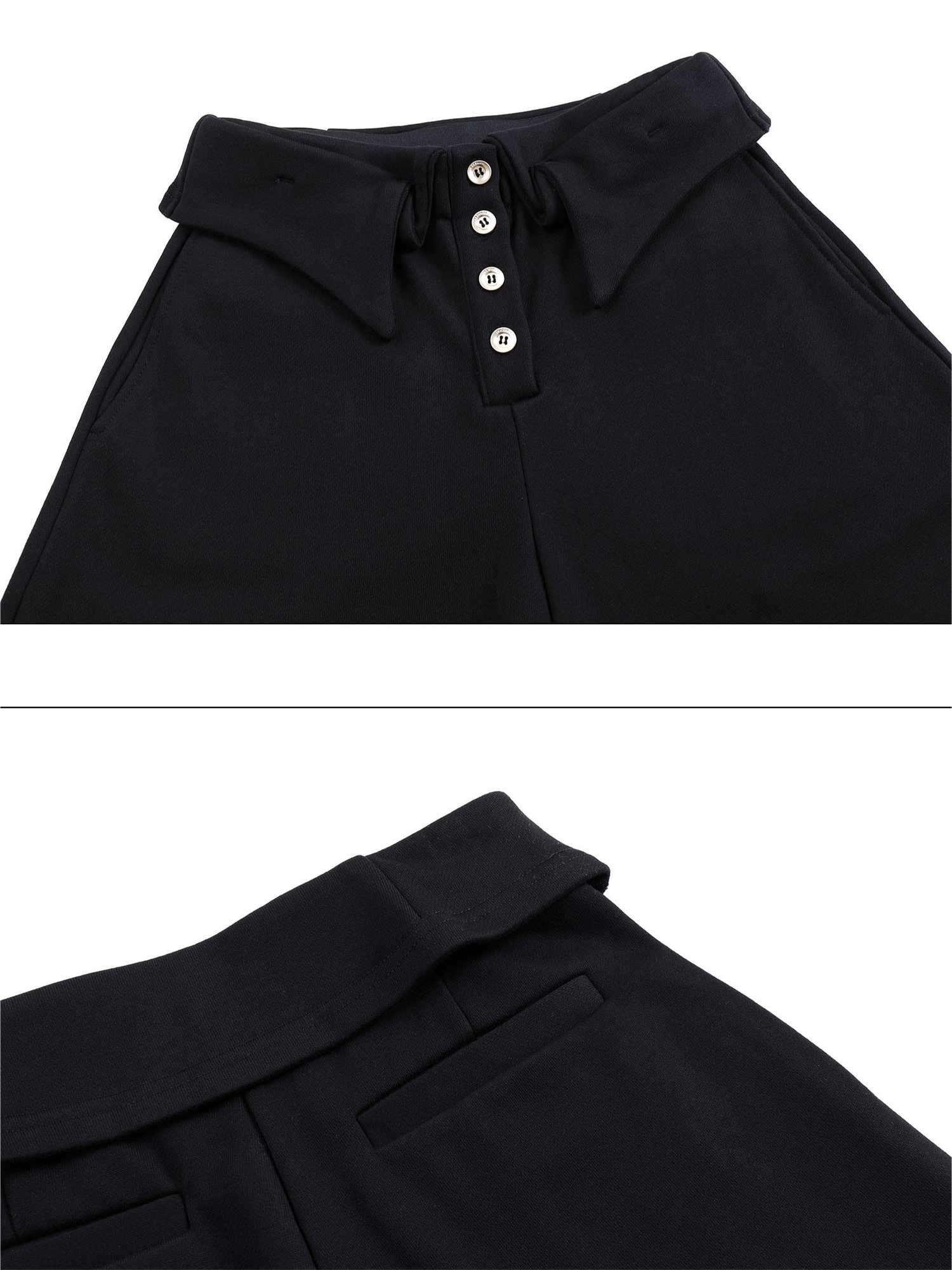 Double-Layer Collar Wide-Leg Pants In Black