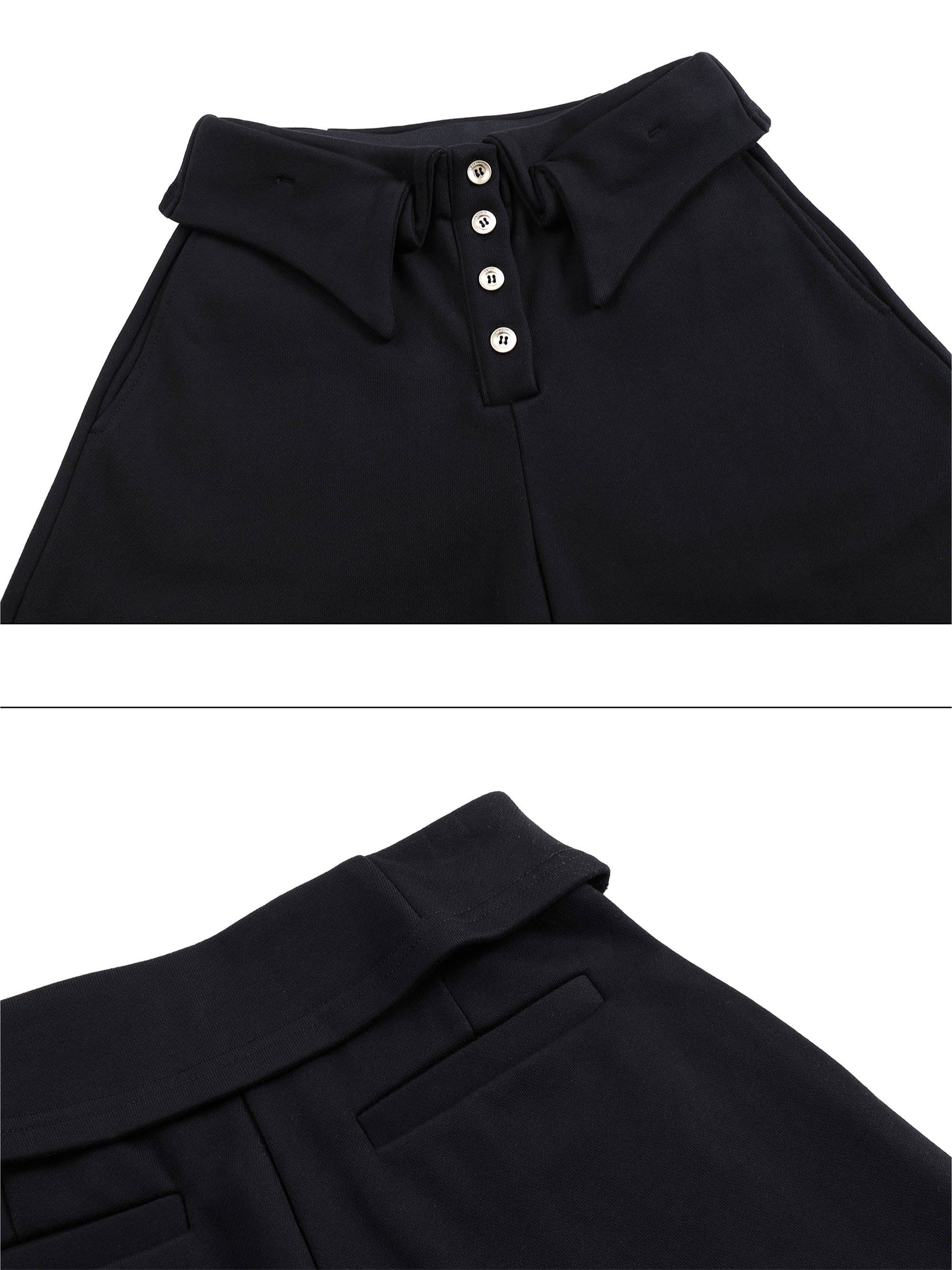 Double-Layer Collar Wide-Leg Pants In Black