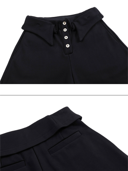 Double-Layer Collar Wide-Leg Pants In Black