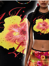 Rhinestone Embellished Fitted Fruit Printed Crop Top - CHINASQUAD