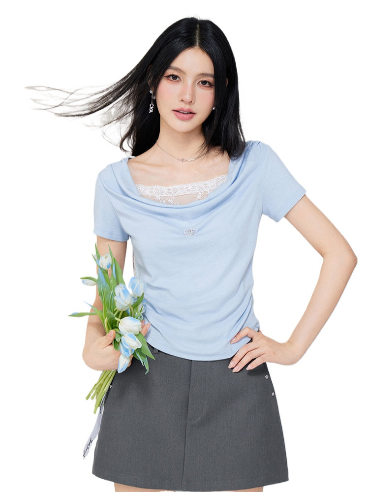 One-shoulder Lace T-shirt