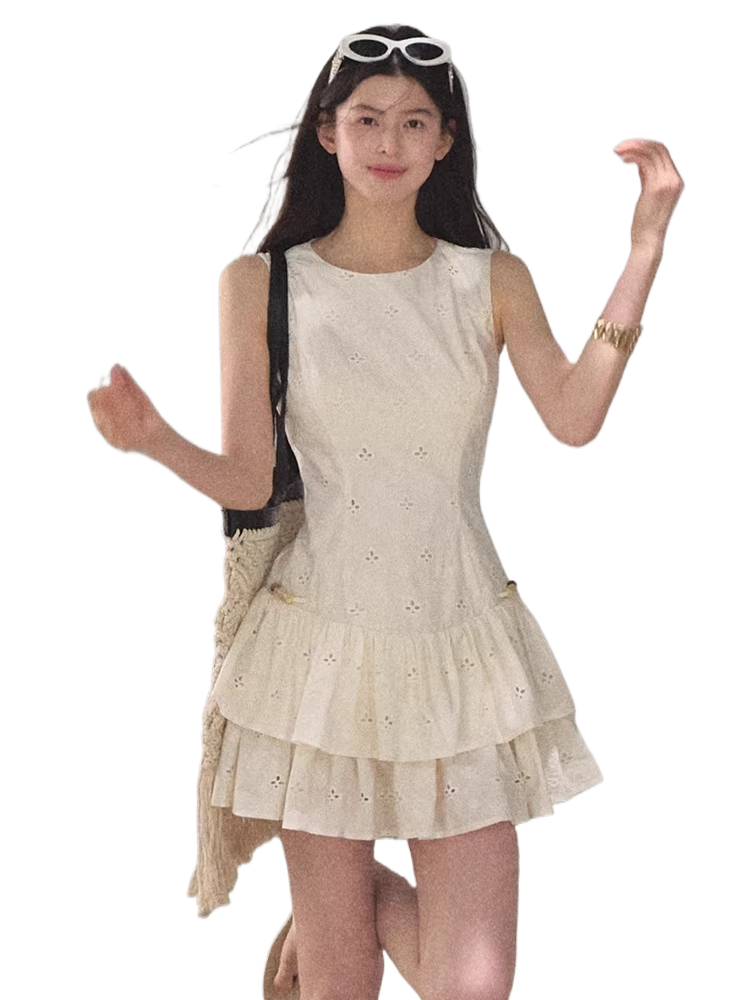 Bohemian Embroidered Cut-Out Cinched-Waist Summer Dress