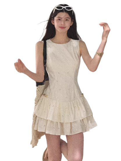 Bohemian Embroidered Cut-Out Cinched-Waist Summer Dress