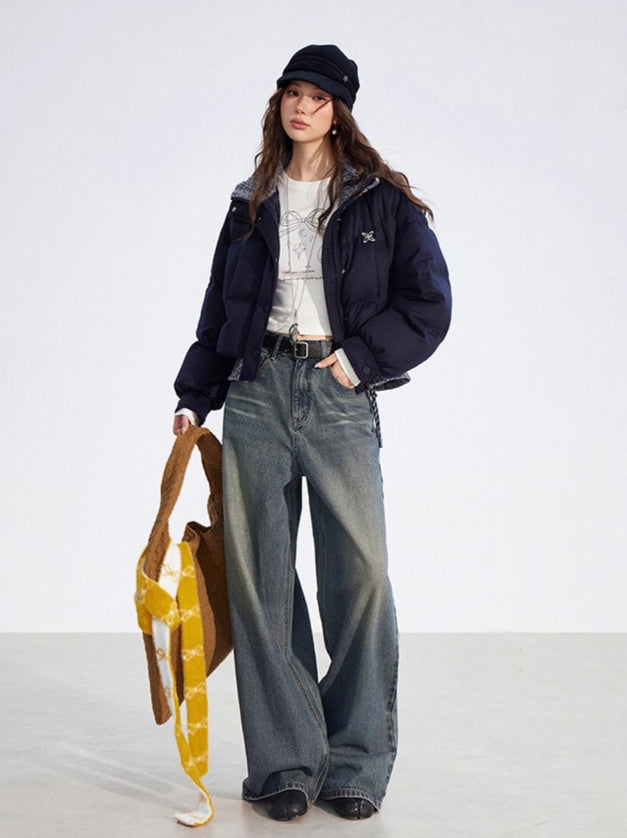Wool-Blend Knit Spliced Down Jacket