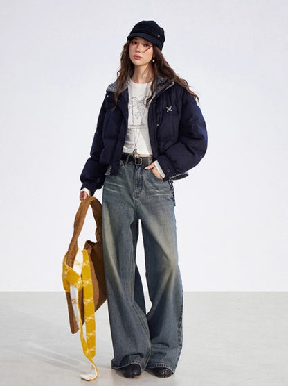 Wool-Blend Knit Spliced Down Jacket