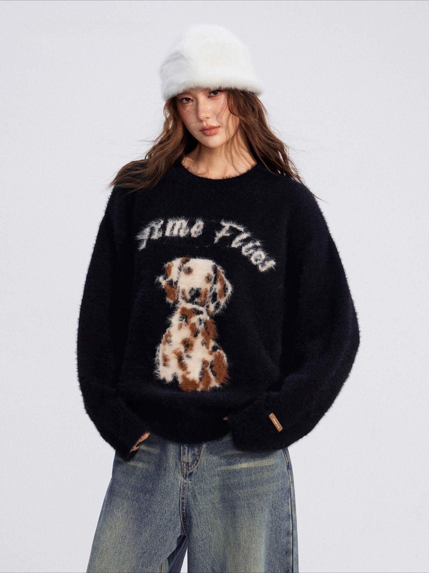 Cartoon Puppy Plush Knit Sweater