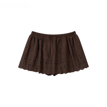 Suede-Touch Embroidered Mini Skirt