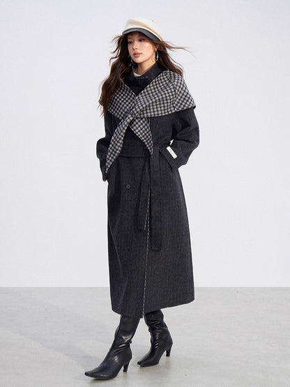Plaid Wool-Blend Double-Faced Coat